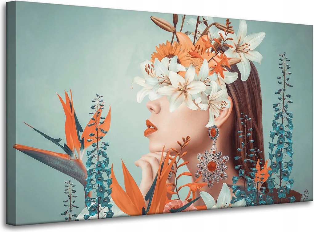 Vászonkép Nő Virágok Levelek Természet 100x60 cm