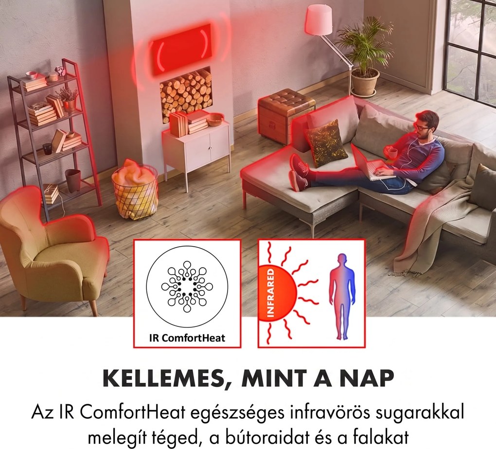 Klarstein Midnight Sun, mennyezeti infravörös hősugárzó, 130,5 x 70,5 cm, 800 W, fehér