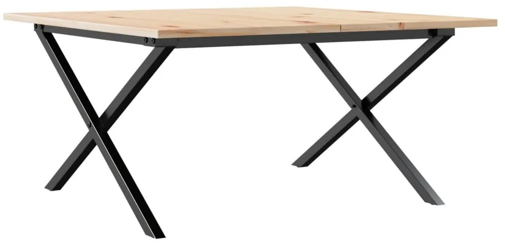 tömör fenyőfa és öntöttvas dohányzóasztal X-vázzal 90x40x45 cm