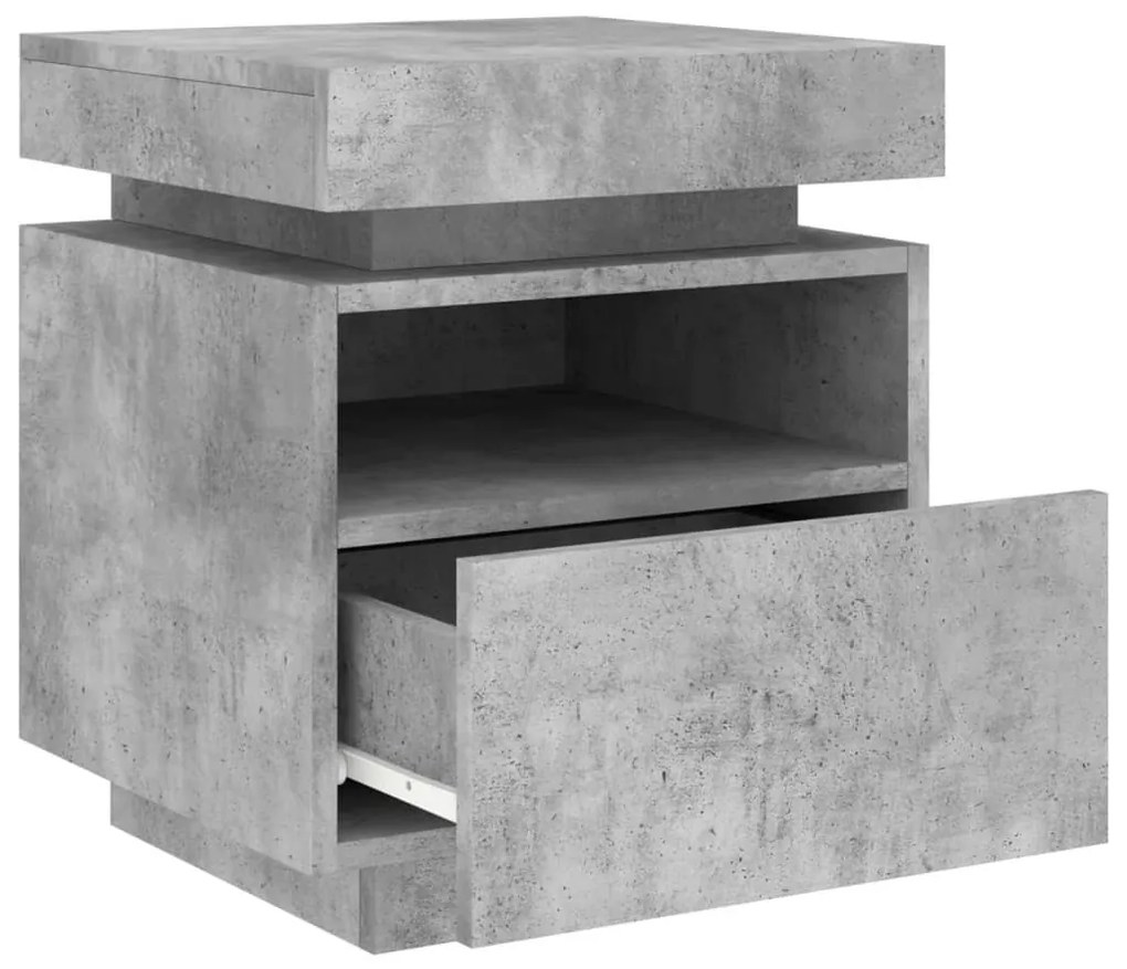 betonszürke éjjeliszekrény LED-fényekkel 40x39x48,5 cm