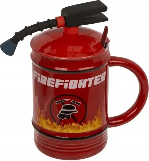 Piros Tűzoltó Bögre 450 ML Fedővel Tökéletes Ajándék Tűzoltónak