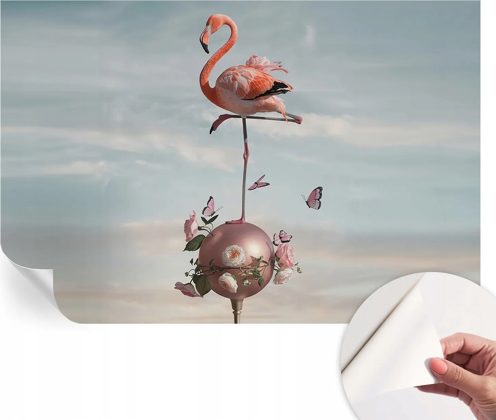 Öntapadós tapéta Fali furnér 3D hatás Elegáns flamingó 104x70 cm