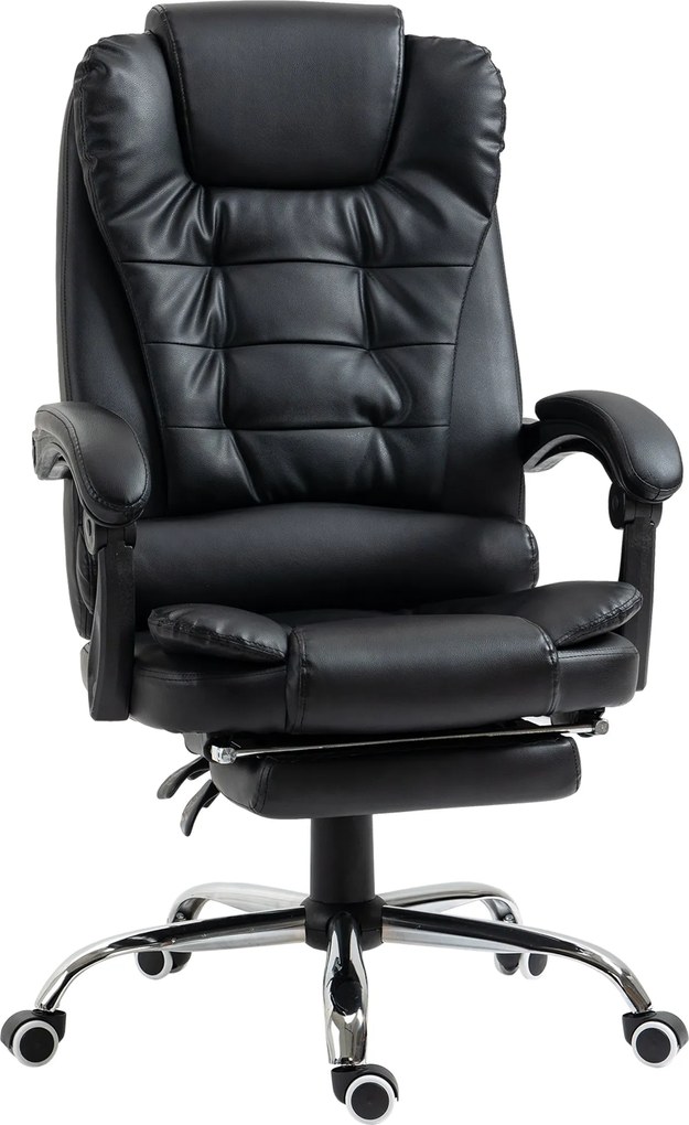 HOMCOM Irodai Szék Vezetői Szék Lábpihentetővel, Íróasztali Szék Dőlésszög Szabályozással, Magasság Állítható Számítógépes Szék Karfával, Forgószék Ir