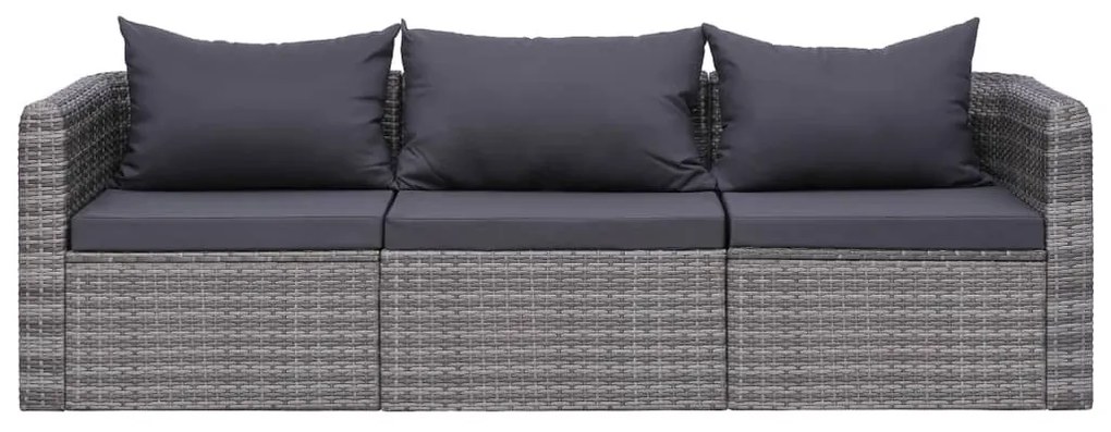 3-részes szürke polyrattan kerti ülőgarnitúra párnákkal