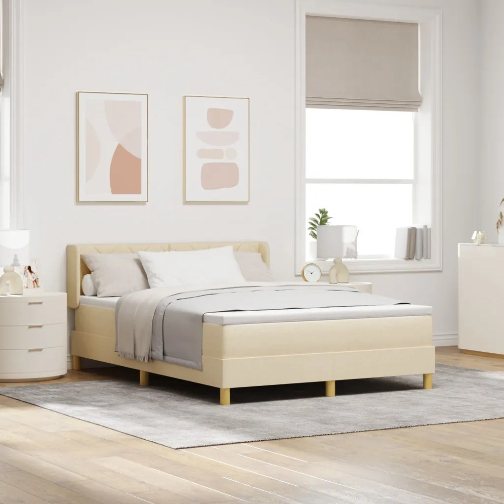 Boxspring Ágy Mattal - Krém, 160 x 200 cm, Textil