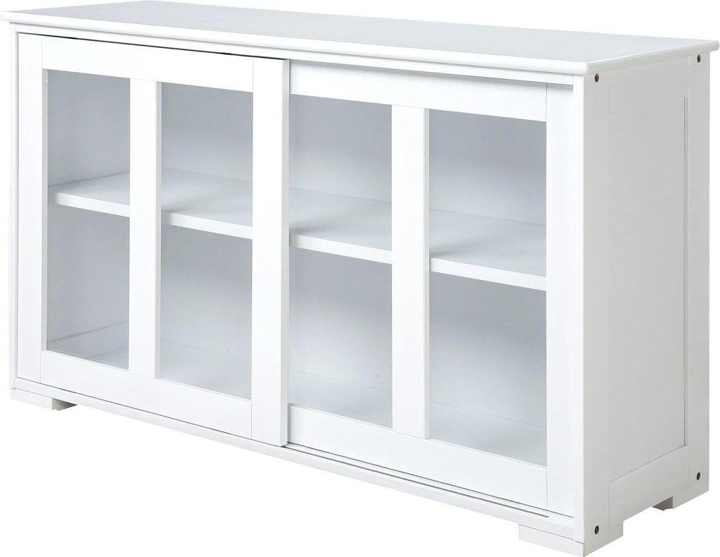 HOMCOM Modern Konyhai Tálaló Szekrény Stacking Tálaló Konyhai Segédunit 2 Csúszó Üvegajtóval és Állítható Polccal a Nappaliba 107x33x62.5 cm Fehér | A