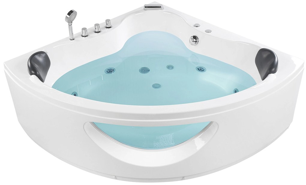 Fehér whirlpool masszázskád LED világítással 207 x 146 cm TOCOA II Beliani