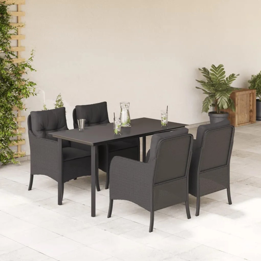 5 részes fekete polyrattan kerti étkezőgarnitúra párnákkal