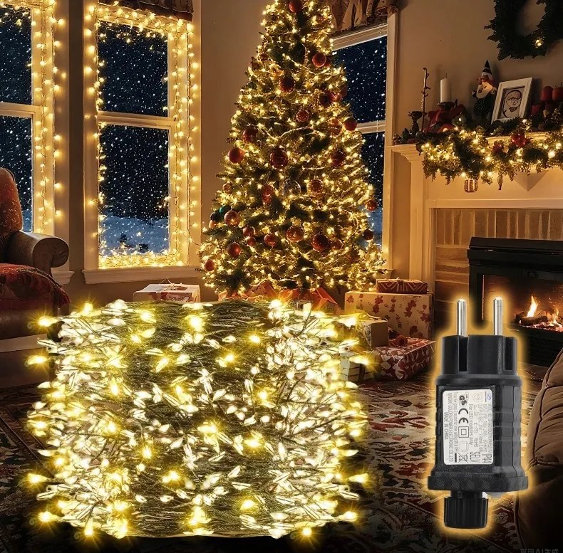 Salcar Led Cluster karácsonyfa fényfüzér – 800 Led, 20 m, meleg fehér