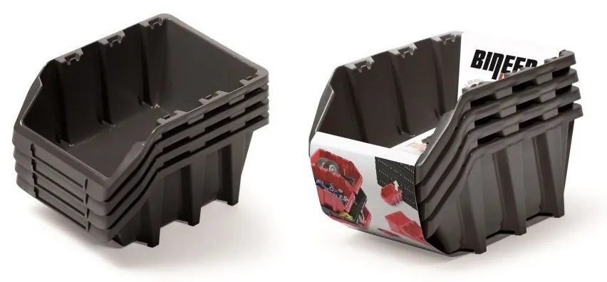 Kistenberg 4 db-os tárolódoboz készlet BINEER LONG 295x198x133mm, fekete színben