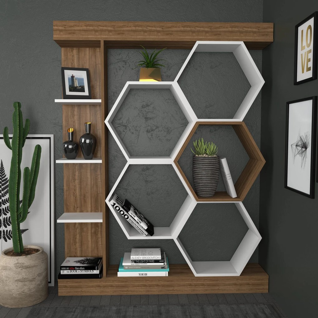könyvespolc Sueno - White, Walnut