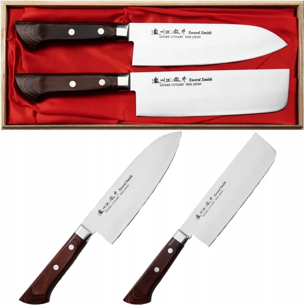 Satake Unique Shirogami#2 Japán 2 db-os késkészlet Santoku 17cm és Nakiri 17cm