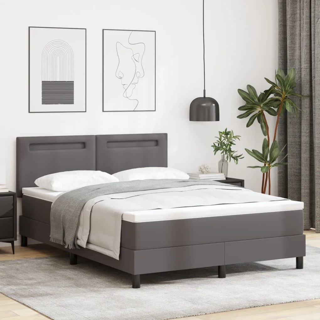 Boxspring ágy matraccal Szürke 140x190 cm Műbőr