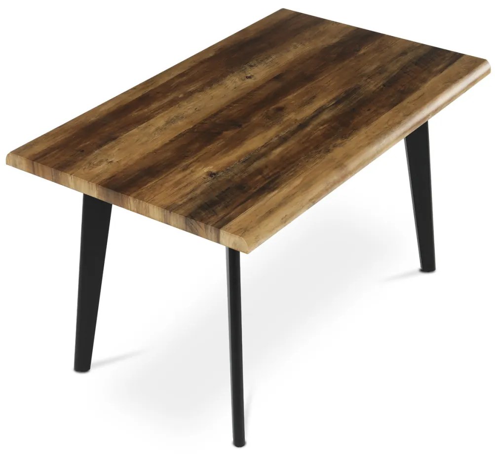 Masă de sufragerie, 130x80x75 cm, blat MDF, decor lemn vechi, picioare metalice