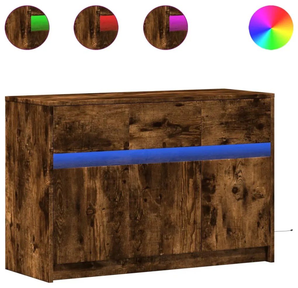 füstös tölgy színű szerelt fa LED-es TV-szekrény 91x34x61 cm