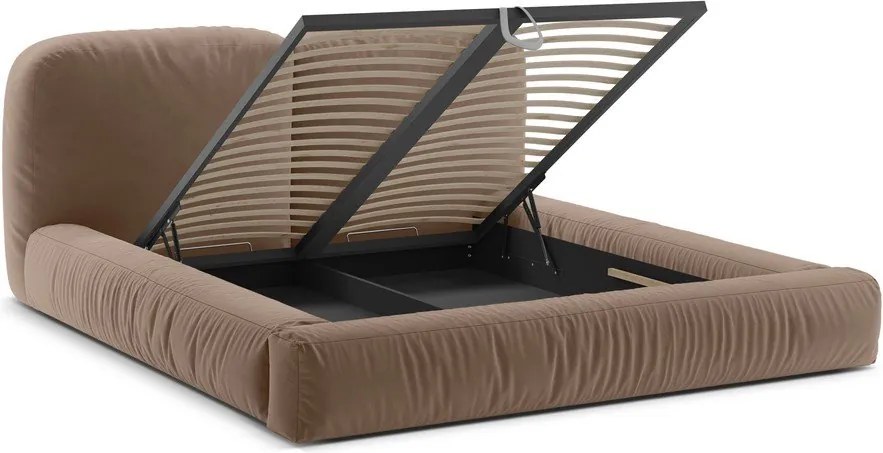 Világosbarna kárpitozott ágyneműtartós franciaágy ágyráccsal 160x200 cm Martina – Micadoni