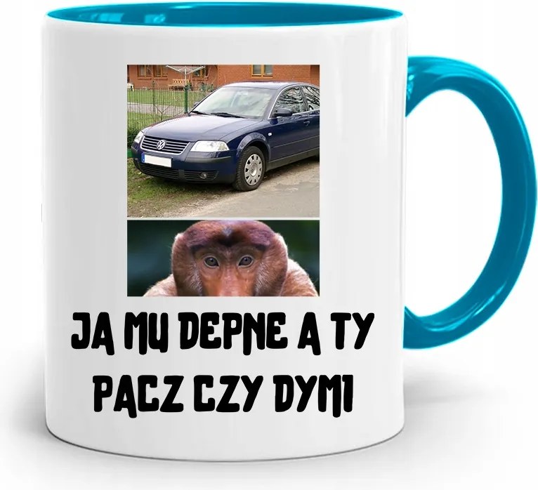 Kék Hordozós Bögre Janusz Én Mu Taposok És Te Pacs Nyomtatott Fotóval