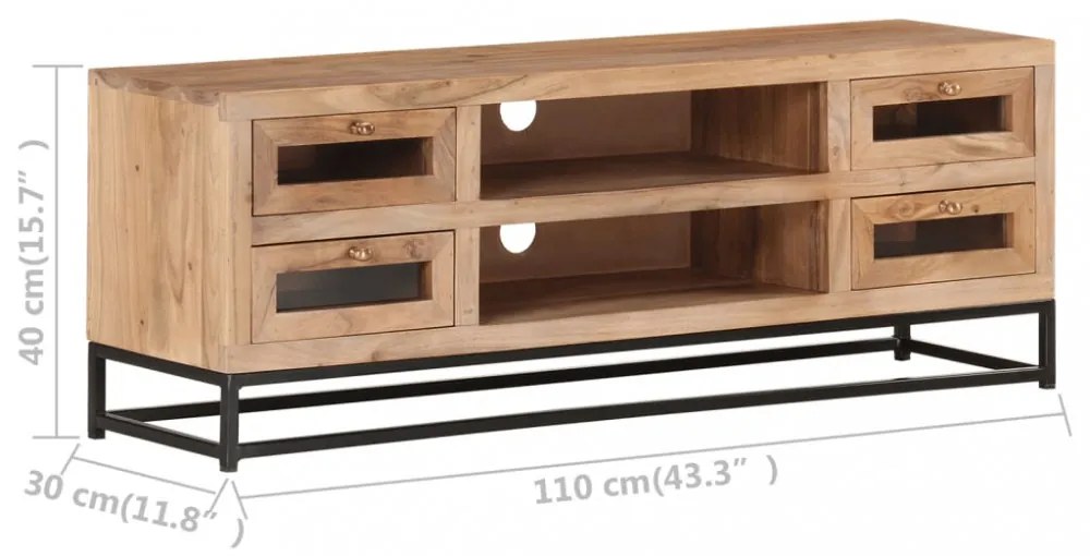 tömör akácfa TV-szekrény 110 x 30 x 40 cm