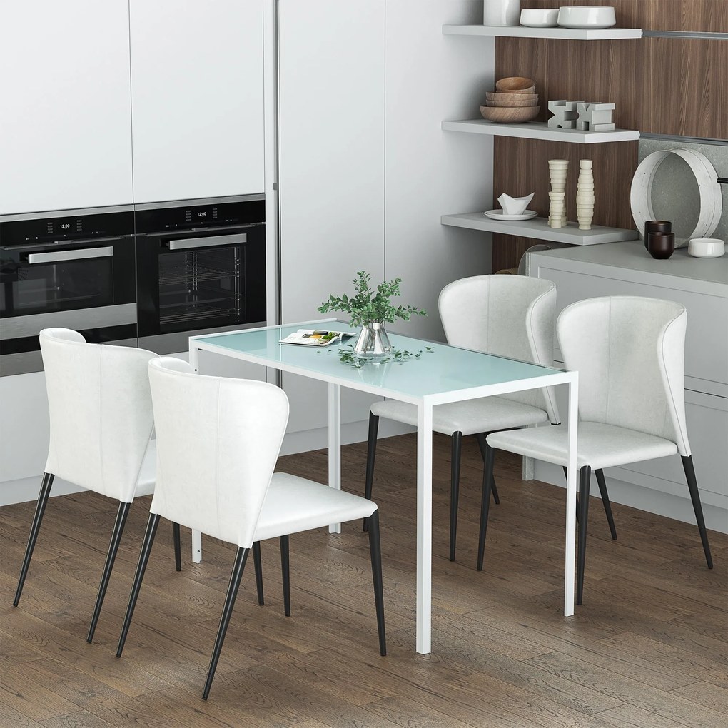 HOMCOM Üveg Étkezőasztal Téglalap Forma 4-6 Fő Számára Fém Lábakkal Multifunkcionális Konyha és Nappali 120x60x75 cm Fehér | Aosom