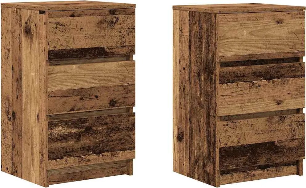vidaXL 2 db antik fa éjjeliszekrények 3 fiókkal 39x35x65 cm