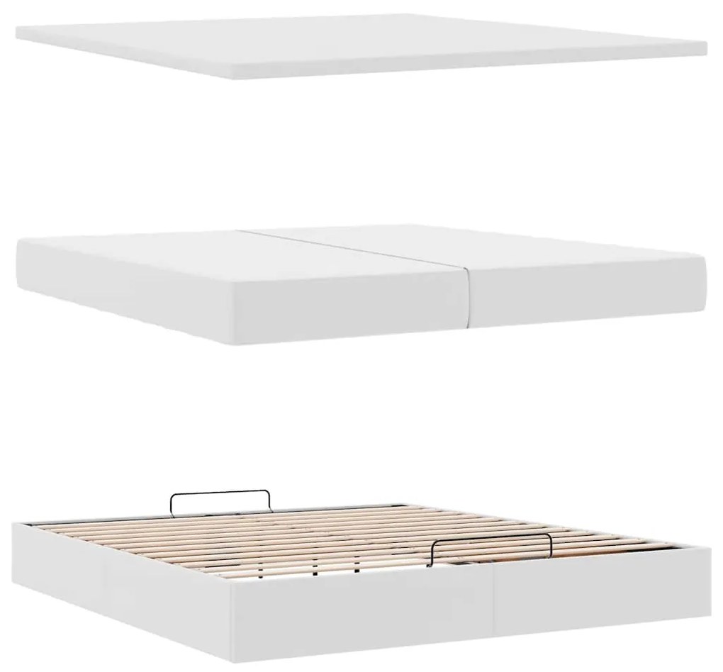 Ottomán ágykeret matraccal Fehér 200x200cm műbőrrel