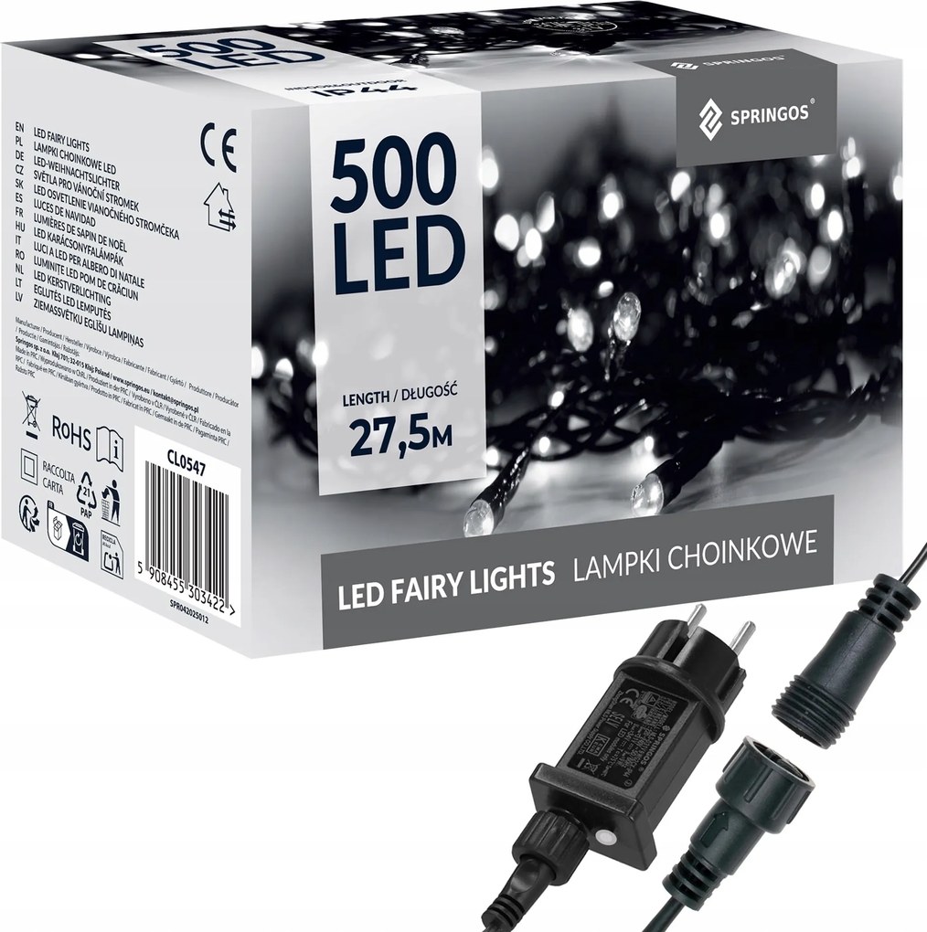 Karácsonyfa Lámpa 500LED 27,5m Kültéri Beltéri Fehér Hideg Karácsonyi