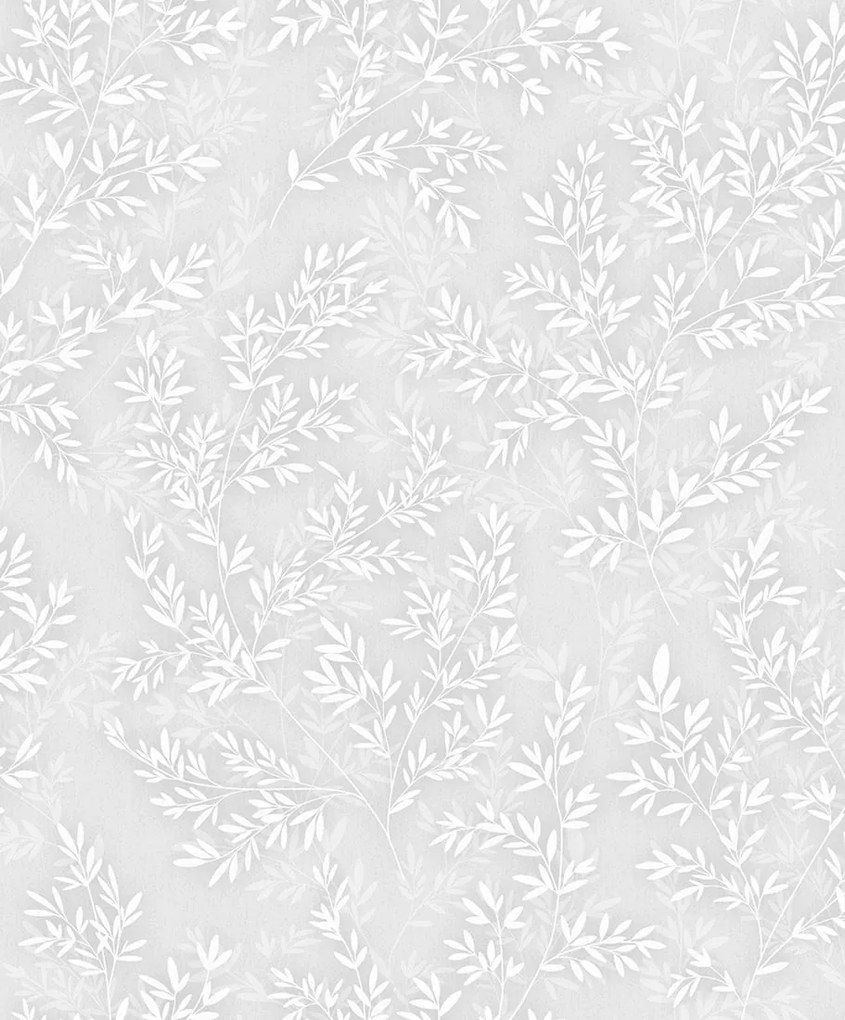 Szürke Tapéta Fehér Levelek Növényi Motívum Vinil Flizelin Tapéta