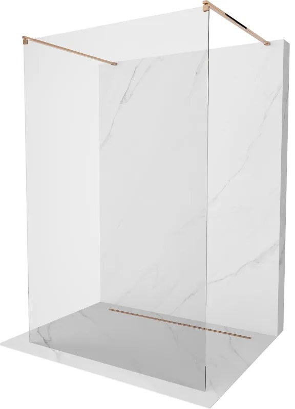 Mexen Kioto, átmenő zuhany paraván 140 x 200 cm, 8mm átlátszó üveg, 2x rose gold stabilizáló távtartó, 800-140-002-60-00