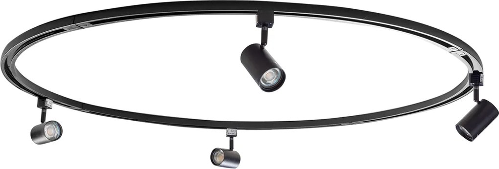 Modern sínrendszer 4 fekete kerek spotlámpával, 1 fázisú - Iconic Jeana