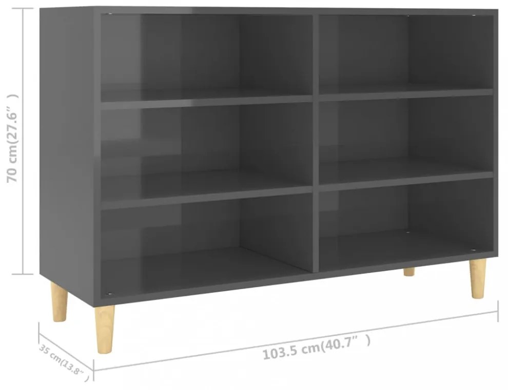 magasfényű szürke szerelt fa tálalószekrény 103,5 x 35 x 70 cm