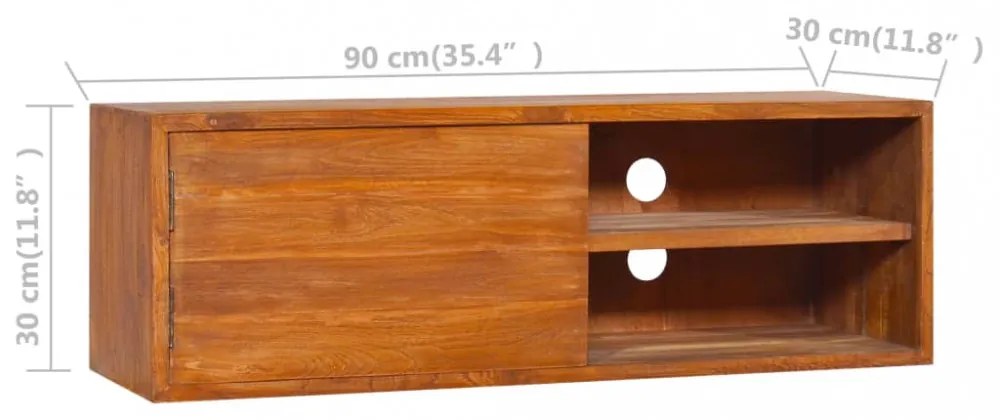 tömör tíkfa fali TV-szekrény 90 x 30 x 30 cm