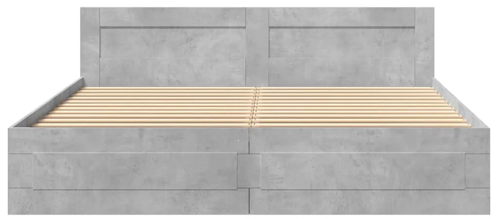 betonszürke szerelt fa ágykeret fejtámlával 200 x 200 cm