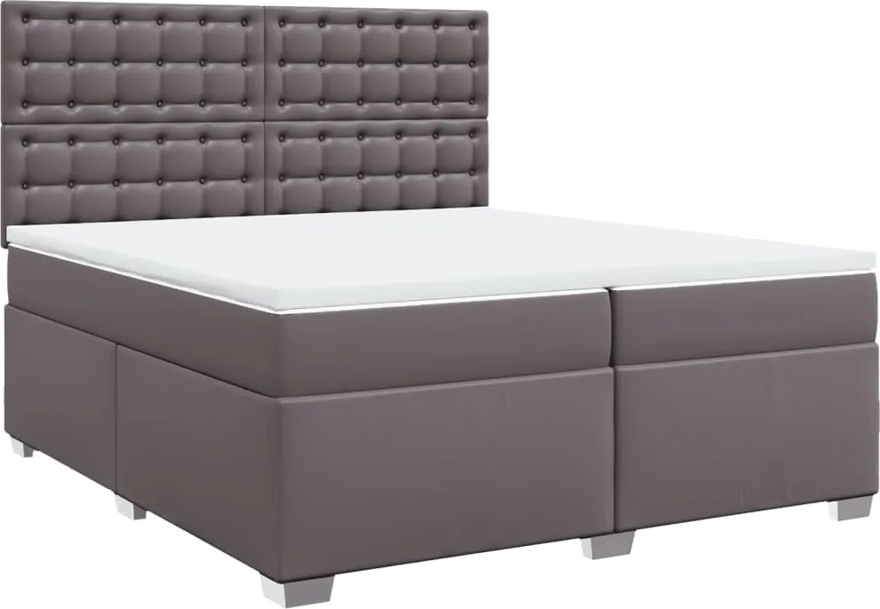 vidaXL szürke műbőr rugós ágy matraccal 200 x 200 cm