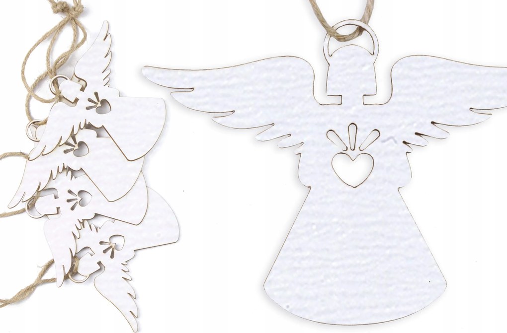 Fából Készült Bombák Angyalkák Fehér 5 db 9cm Szív
