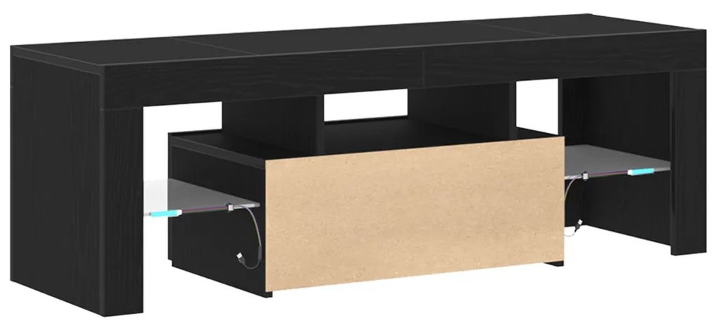 TV szekrény LED fénnyel, fekete tölgy színben, 120x35x40 cm