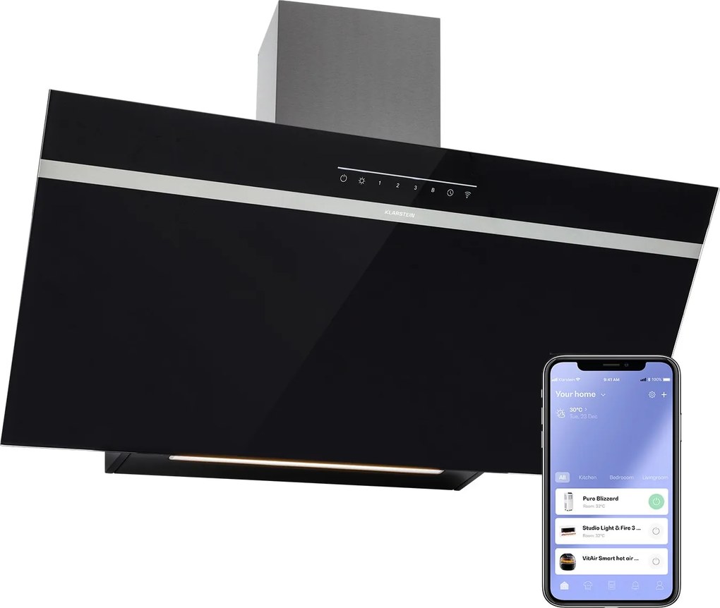 Klarstein Ava 90, Smart, páraelszívó, 90 cm, falra szerelhető, WiFi, A++, 515m³/h, érintőképernyő