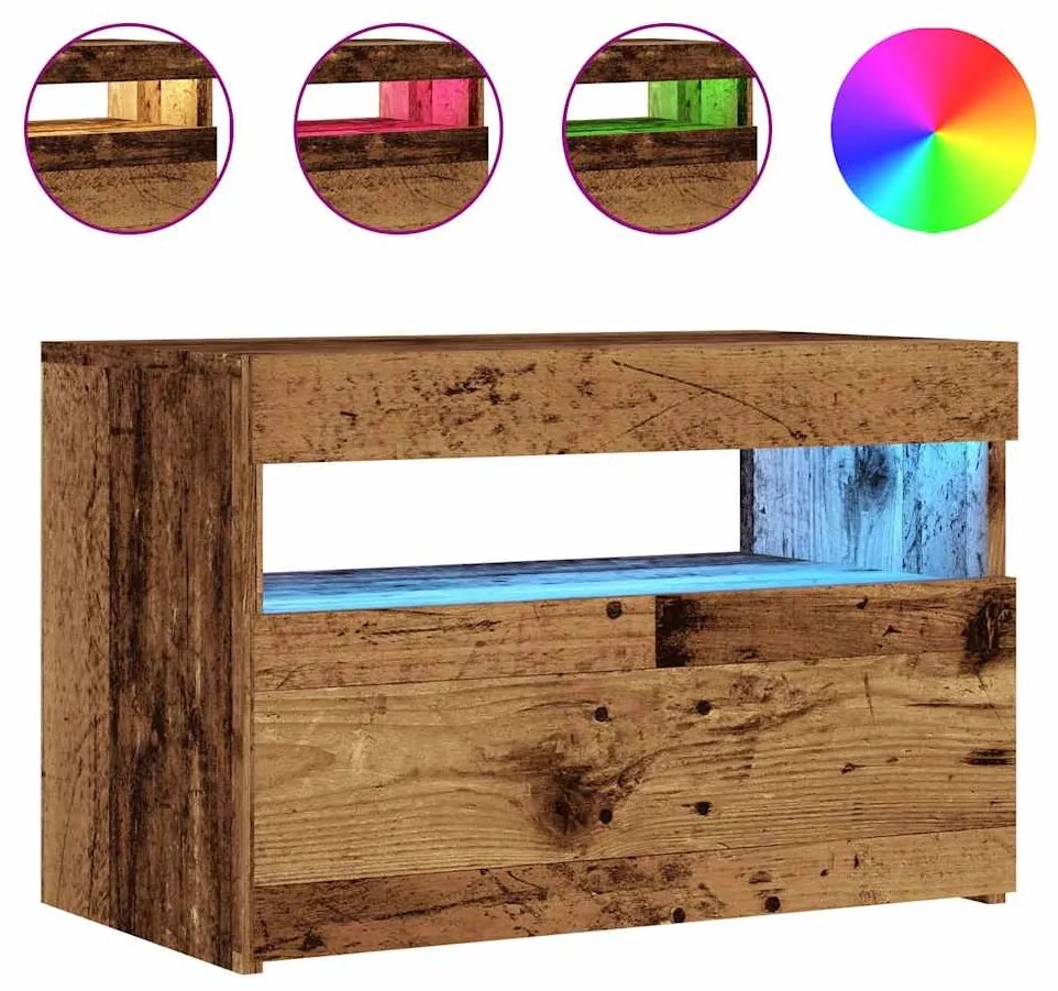 antik fa színű szerelt fa TV-szekrény LED-ekkel 60x35x40 cm