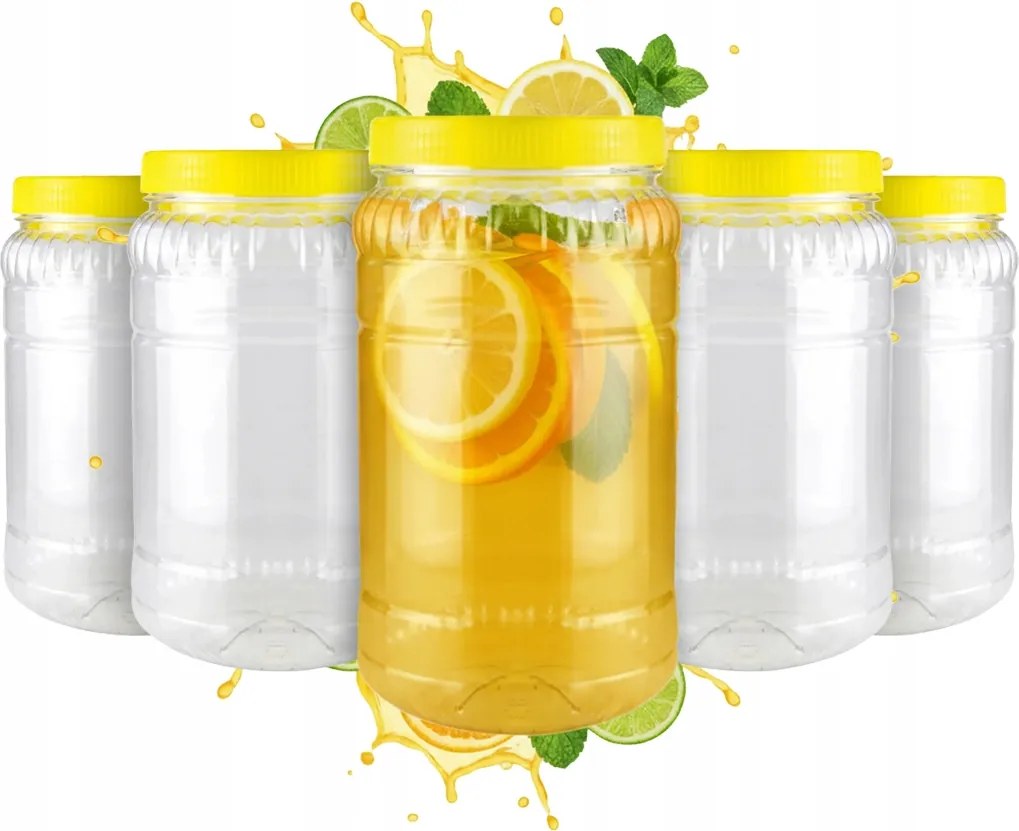 5x Tégely Tartály 2l műanyag Száraz Folyékony Élelmiszer Többször felhasználható Tégelyek