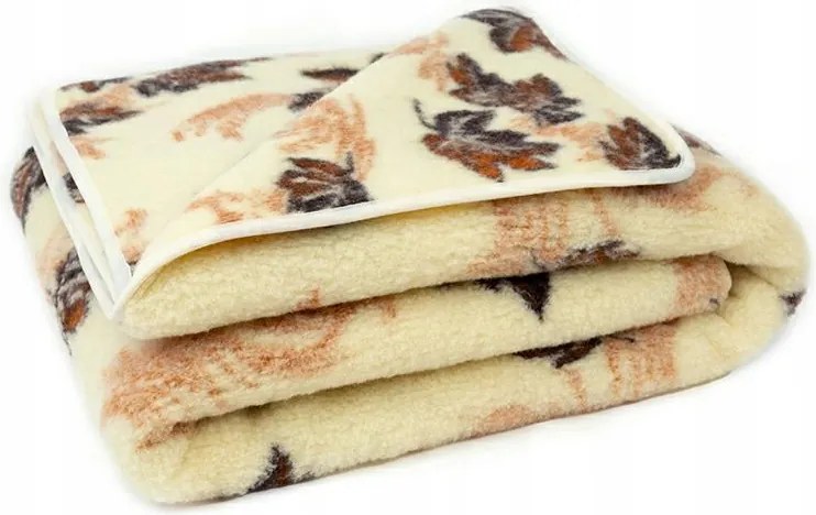 Merinó gyapjú takaró 220X200 Acero ecru barna levelekkel