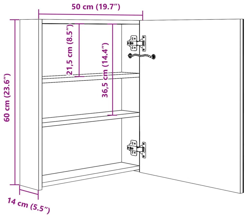 fényes fehér LED-es tükrös fürdőszobaszekrény 50 x 14 x 60 cm