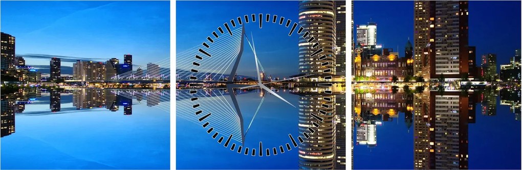 Kép - éjszaka Rotterdam (órával) (90x30 cm)