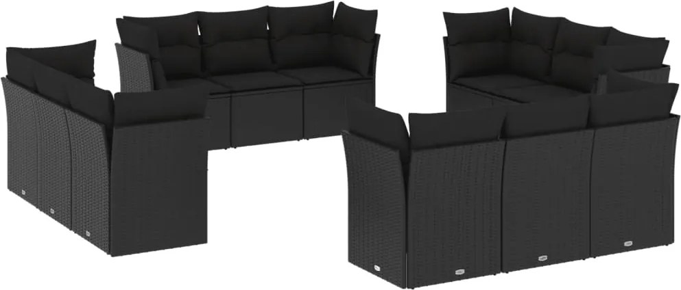 vidaXL 12 részes fekete polyrattan kerti ülőgarnitúra párnákkal