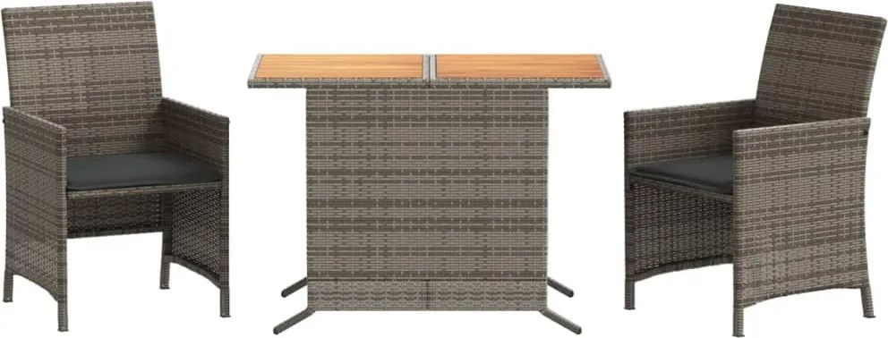 vidaXL 3 részes szürke polyrattan bisztrógarnitúra párnákkal