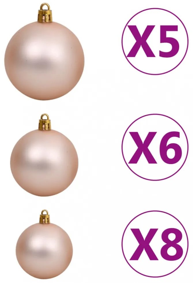 zúzmarás megvilágított karácsonyfa gömb szettel/tobozzal 150 cm