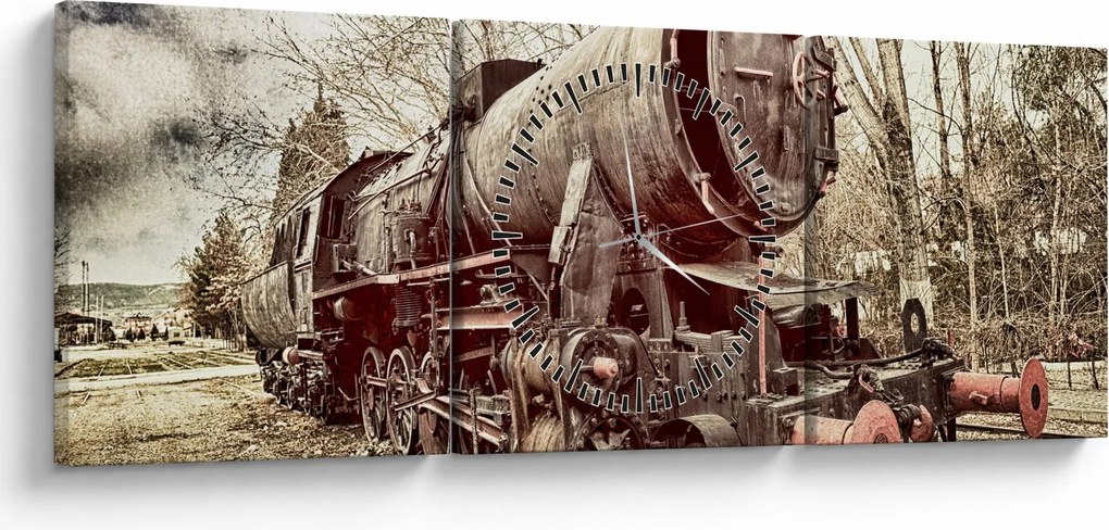 A mozdony történelmi képe (órával) (90x30 cm)