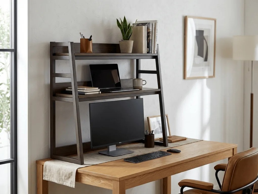 Asztali polc VERTEX 90x95 cm, fekete / dió dekoráció