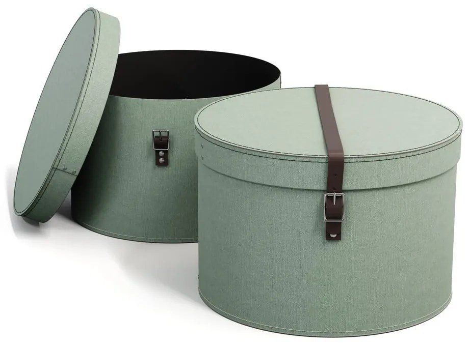 Mentazöld fedeles karton tárolódoboz szett 2 db-os ø 37,5x25,5 cm Rut – Bigso Box of Sweden