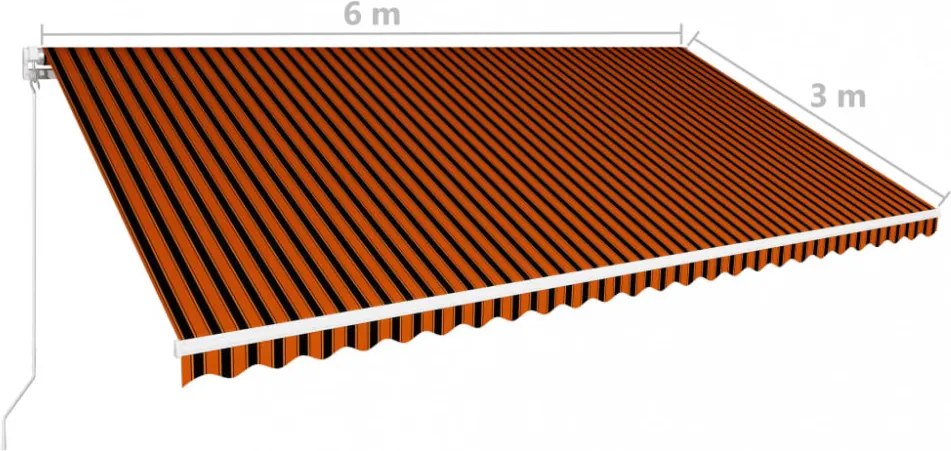 narancssárga és barna kézzel kihúzható napellenző 600 x 300 cm