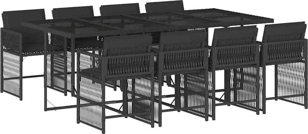 vidaXL 9 részes fekete polyrattan kerti étkezőgarnitúra párnákkal