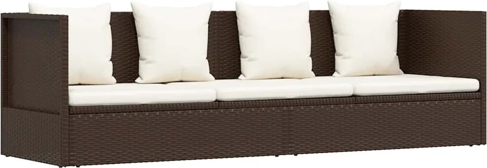 vidaXL barna polyrattan kerti ágy hát- és ülőpárnákkal
